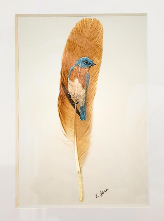 Eastern Blue Bird: Hand-Painted on Feather