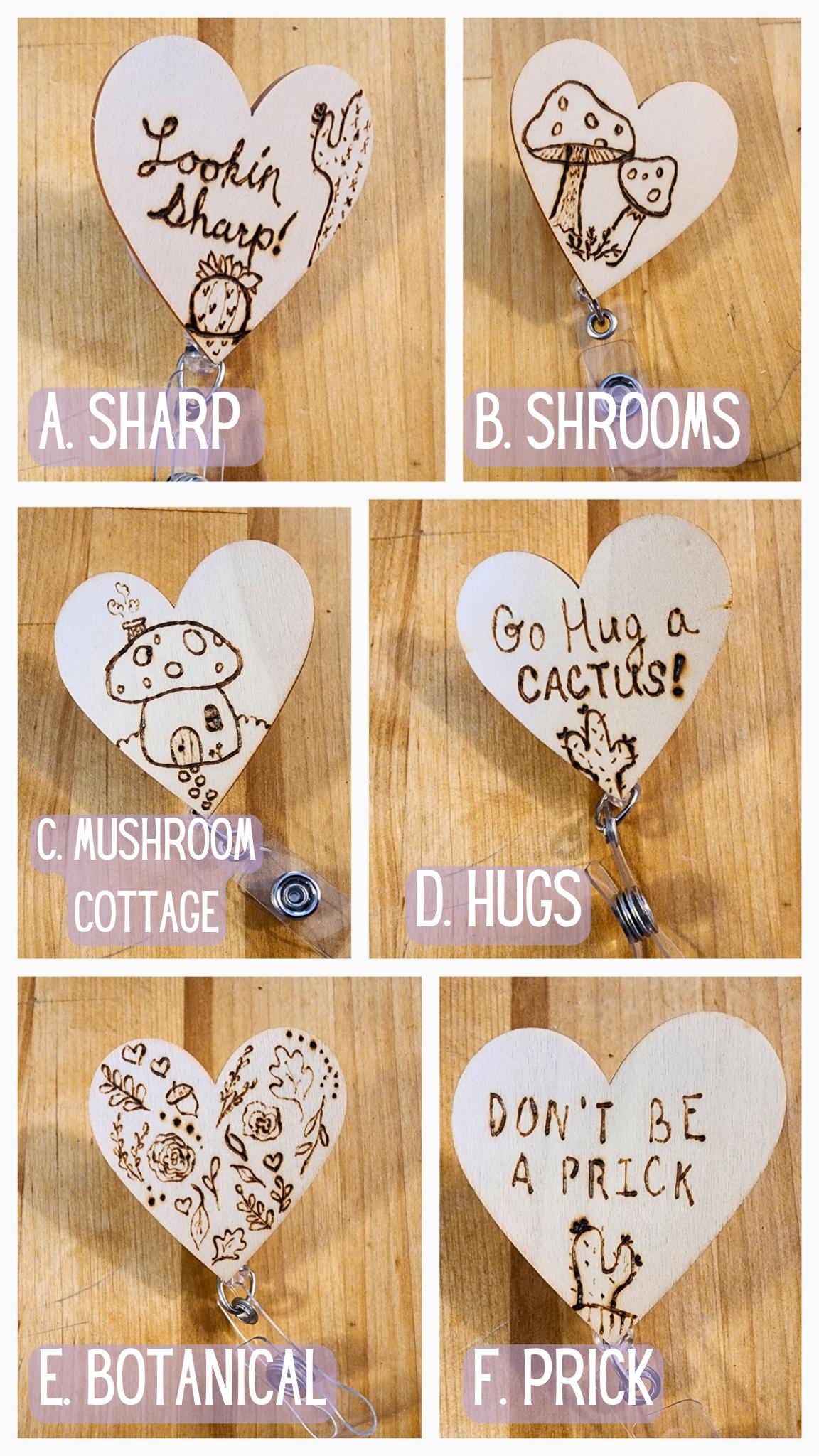 Wood Burned Badge Reels