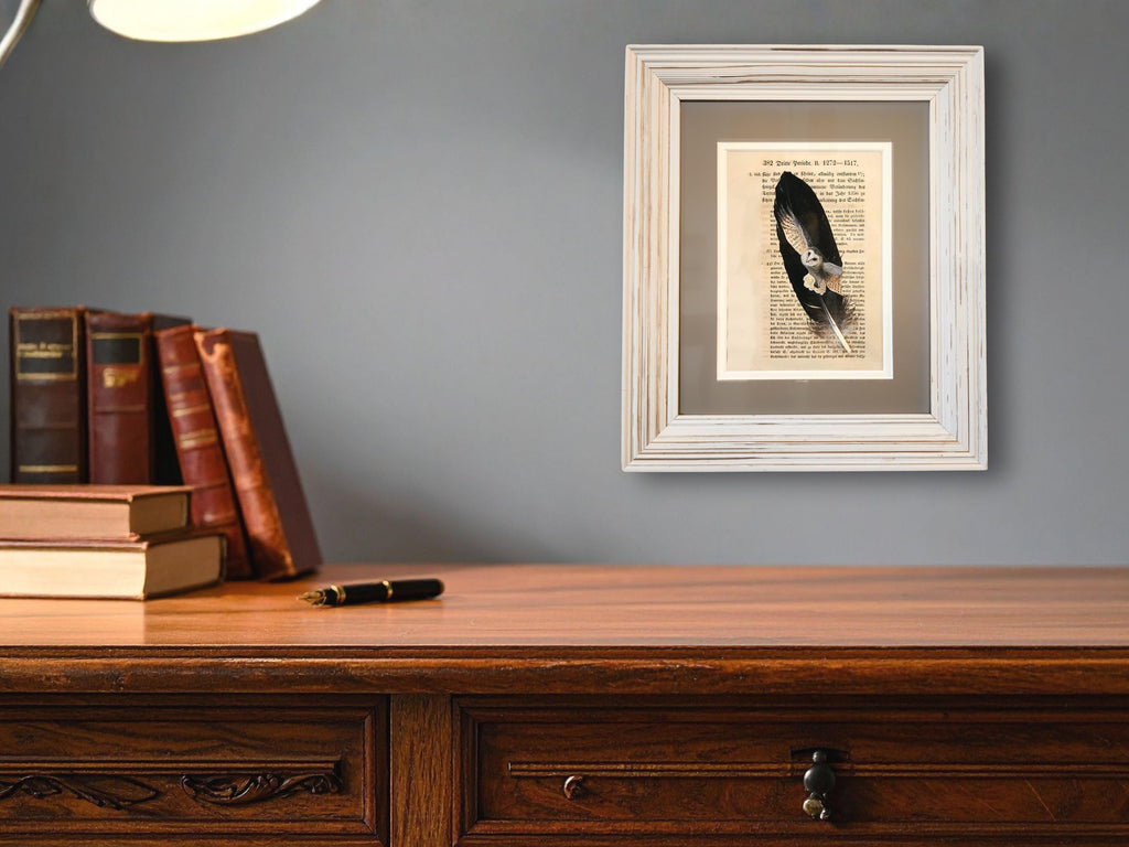 Barn Owl in Flight Hand-Painted on Feather