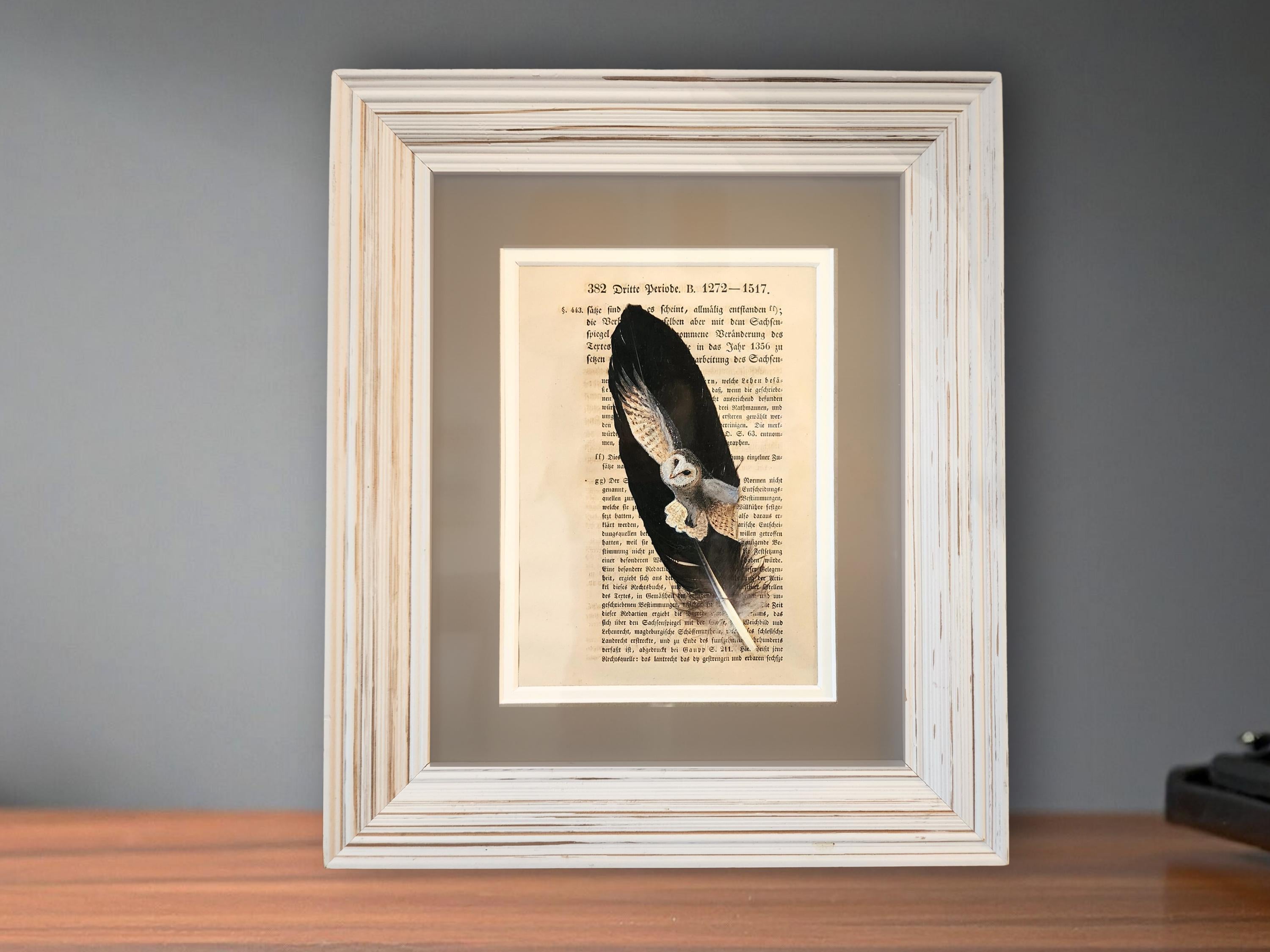 Barn Owl in Flight Hand-Painted on Feather