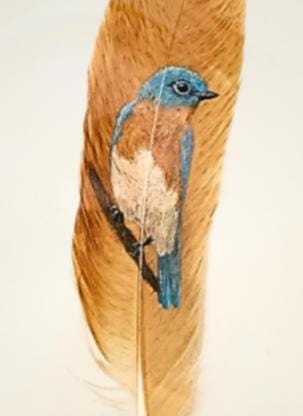 Eastern Blue Bird: Hand-Painted on Feather