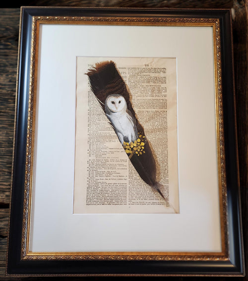 Barn Owl Feather Art: Acrylic Painting on Bird Feather