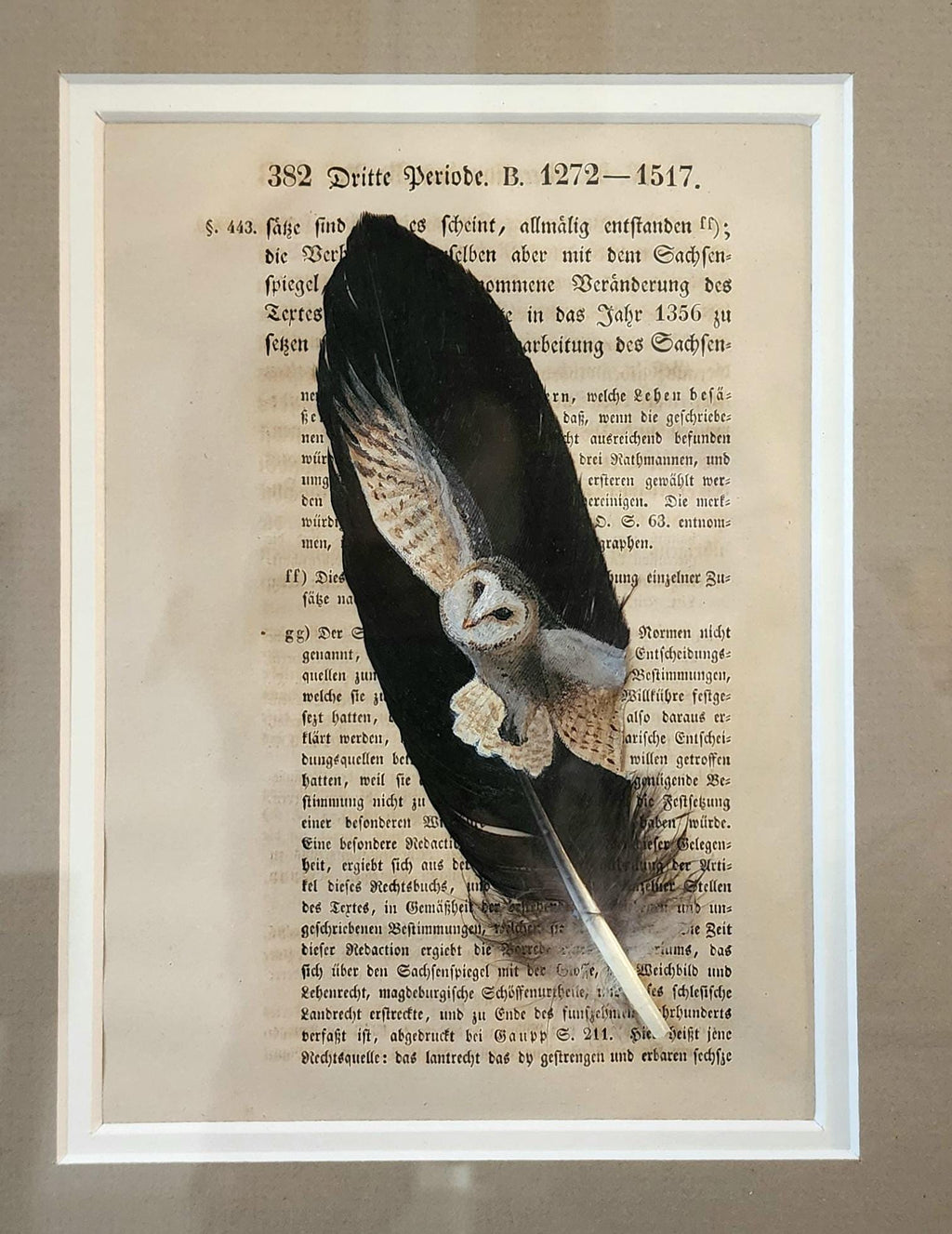 Barn Owl in Flight Hand-Painted on Feather