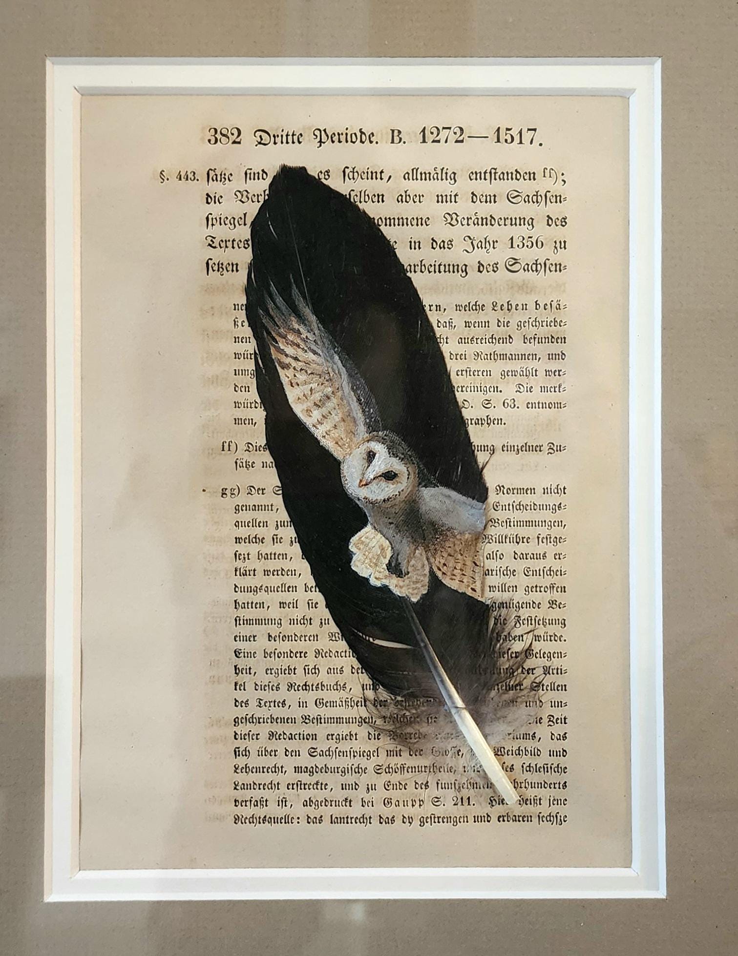 Barn Owl in Flight Hand-Painted on Feather